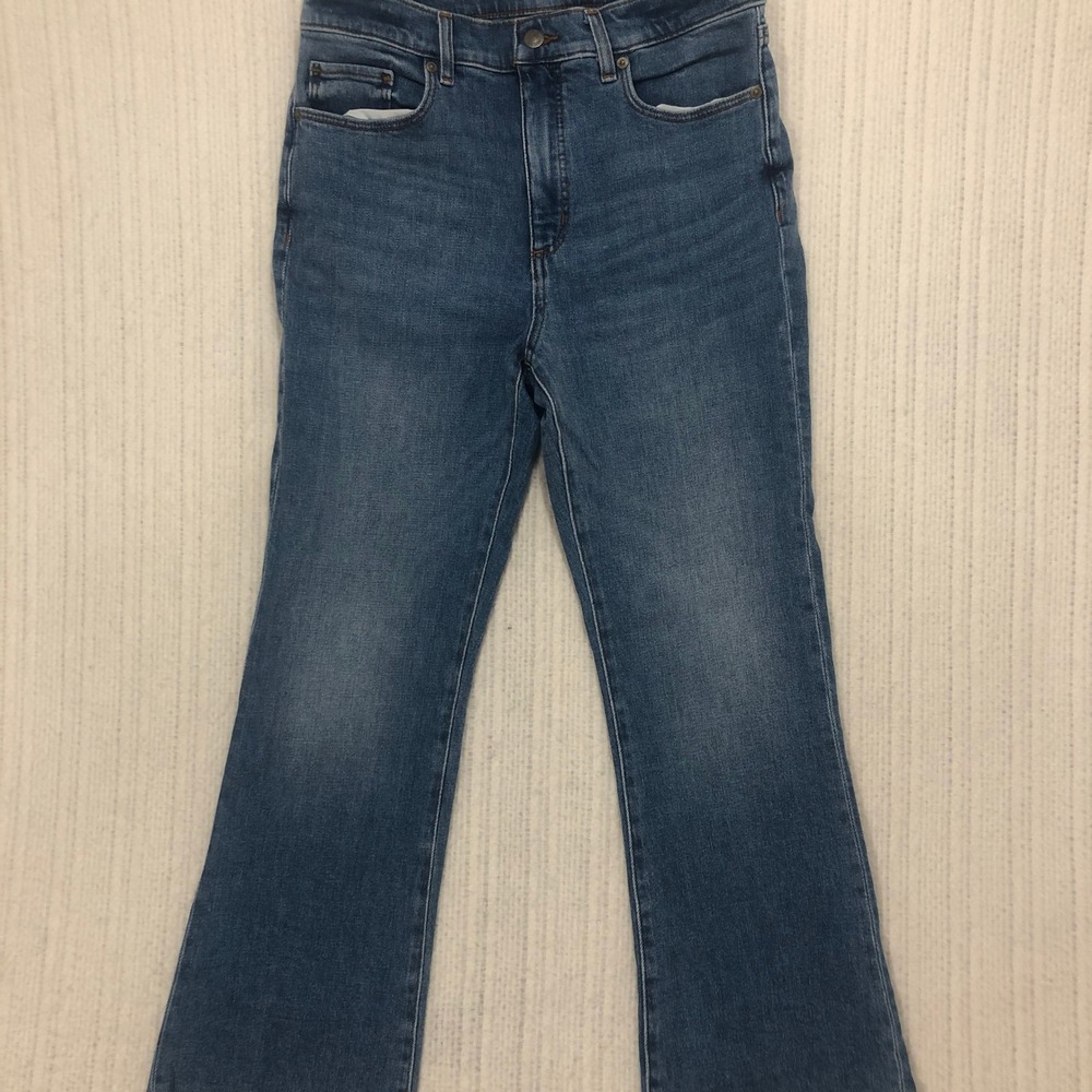 Loft The Kick Crop Jeans Womens 28/6 Medium Wash High Rise Raw Hem Blue Denim